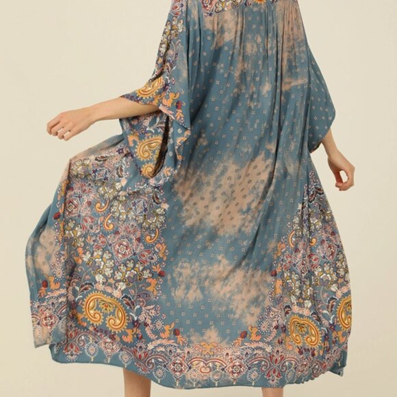 🕊️ 028 - Bleach Tie Dye Printed Duster Kimono Blue - Picture 2 of 4